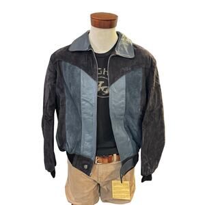 Vintage Durior Italian Black Genuine Leather Bomber Jacket Large NWT Deadstock